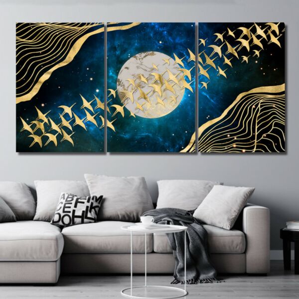 طقم لوحات جدارية فنية مون لتزين الحائط بتصميم تجريدي ثلاث قطع-متعدد الالوان