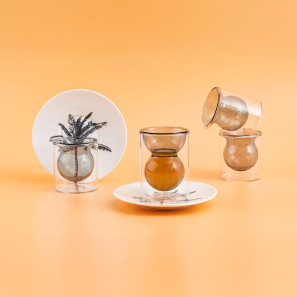 طقم بيالات شاي وقهوة  نخيل 18 قطعة - ابيض واسود