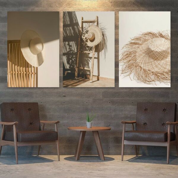 لوحة جدارية فنية بتصميم ريفي تجريدي  - ثلاث قطع - مقاس 120x60 سم