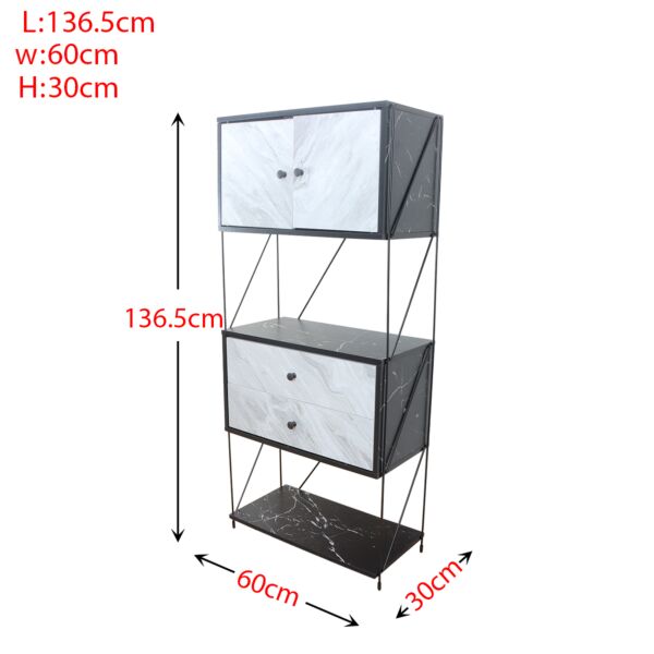 وحدة تخزين أدراج مع رفين - أبيض وأسود