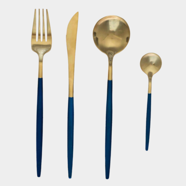 طقم أدوات طعام غوا 4 قطع - لون ذهبي وأزرق