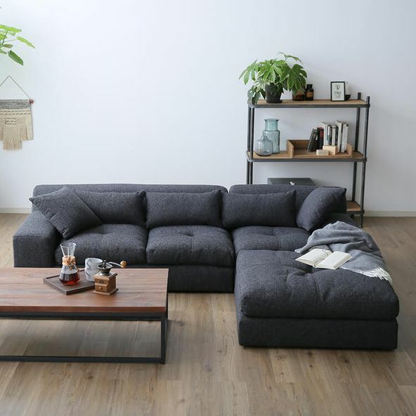 كنب زاوية بلانكو حرف L قطعتين - رمادي