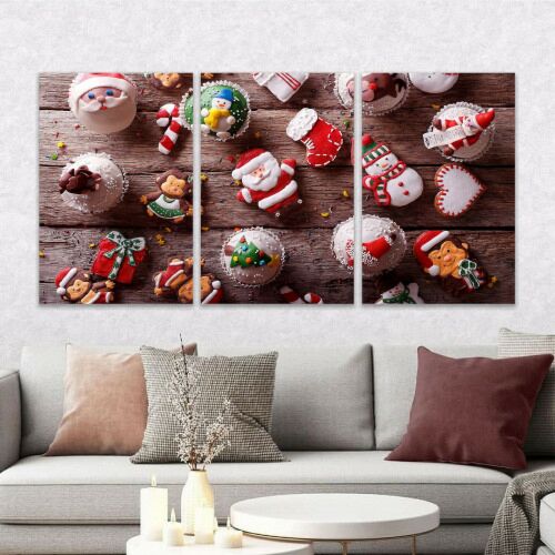 لوحة جدارية فنية بتصميم أجواء الميلاد - ثلاث قطع - مقاس 120x60 سم