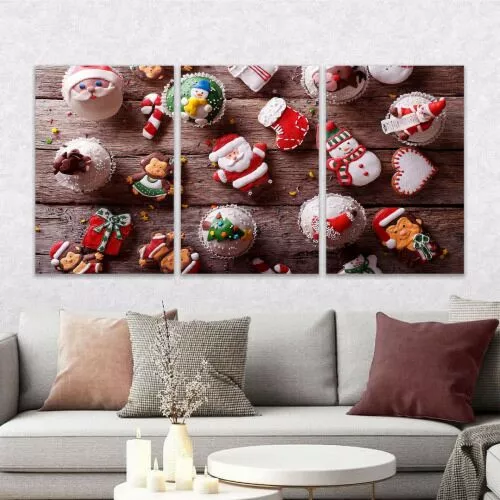 لوحة جدارية فنية بتصميم أجواء الميلاد - ثلاث قطع - مقاس 120x60 سم
