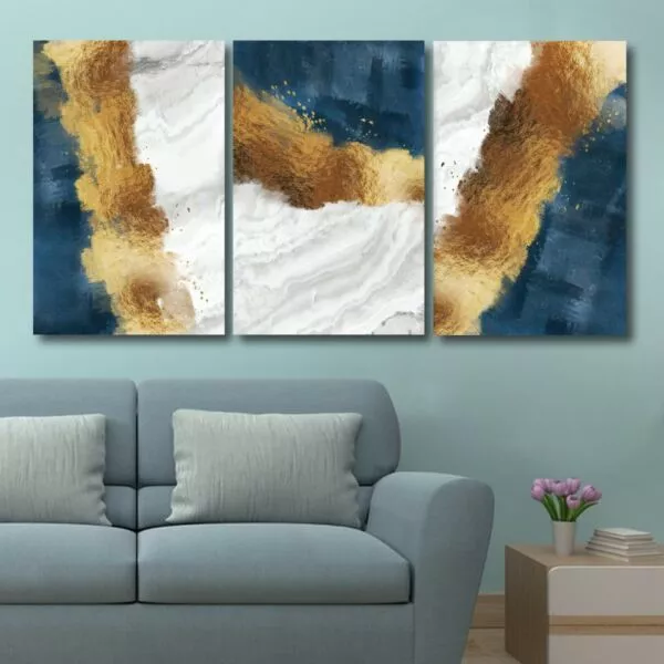 لوحة جدارية فنية بتصميم تجريدي جيدا - ثلاث قطع  - مقاس 120x60 سم