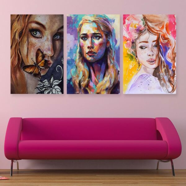 لوحة جدارية فنية بتصميم امرأة  تجريدي - ثلاث قطع - مقاس 120x60 سم