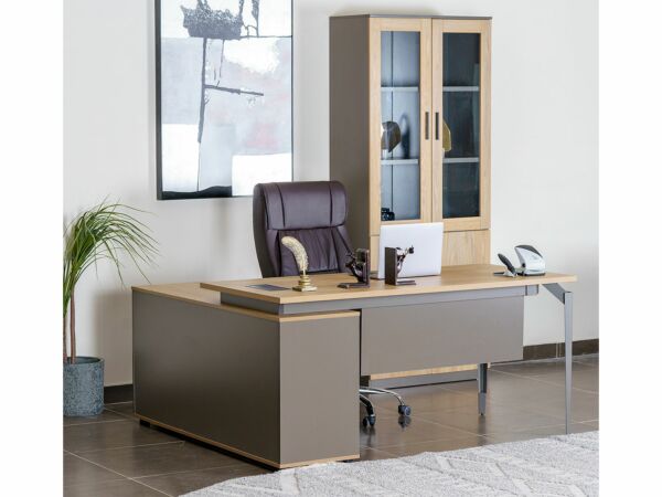 مكتب ميامي مع ملحق 180 سم - رمادي وبيج