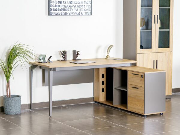 مكتب ميامي مع ملحق 180 سم - رمادي وبيج