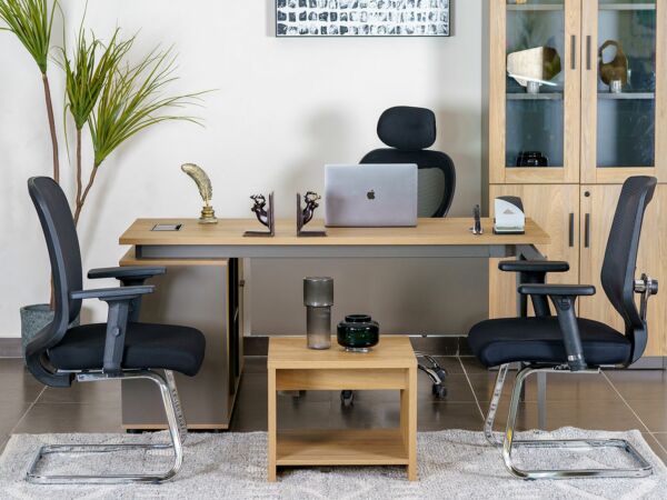 مكتب ميامي مع ملحق 180 سم - رمادي وبيج