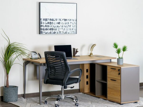 مكتب ميامي مع ملحق 180 سم - رمادي وبيج