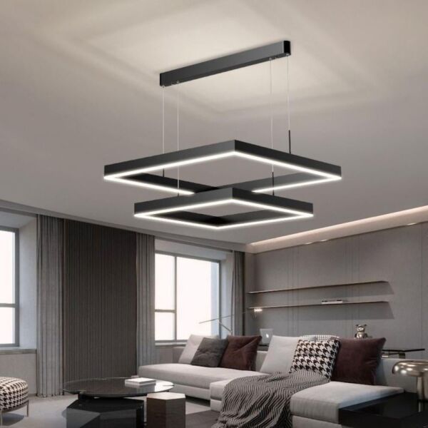 إنارة معلقة مربعة طابقين 80×60 سم - اسود