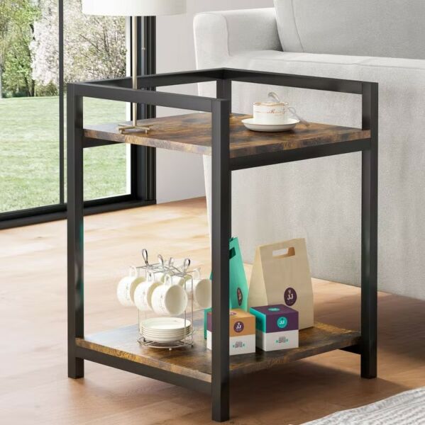 طاولة جانبية آنشي كلاسيكية طبقتين - بني وأسود