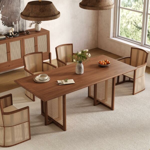 طاولة طعام راتان طبيعي 6 اشخاص من ويلو - بني وبيج