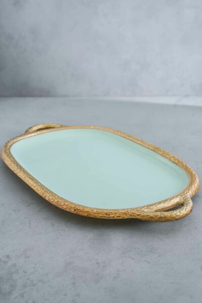 صينية تقديم فيلكا - لون أخضر فاتح وذهبي