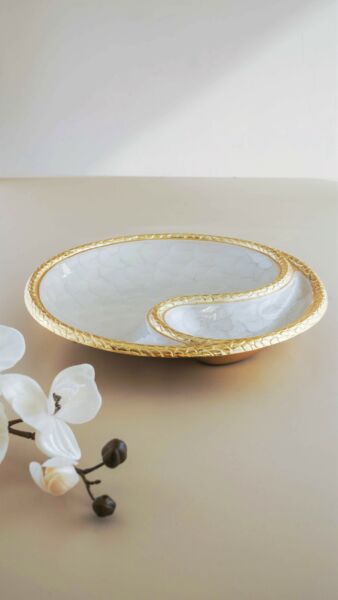 طبق تقديم اوليان - حجم كبير, لون أبيض وذهبي
