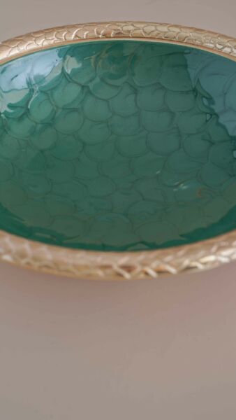 وعاء تقديم موركان - حجم متوسط , لون أخضر وذهبي