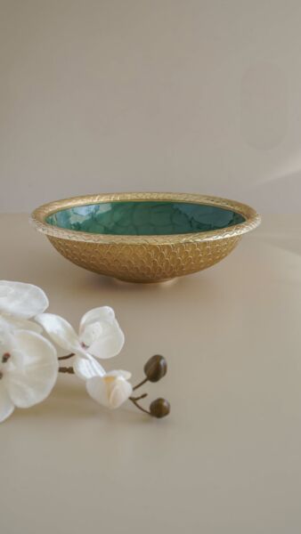 وعاء تقديم موركان - حجم متوسط , لون أخضر وذهبي