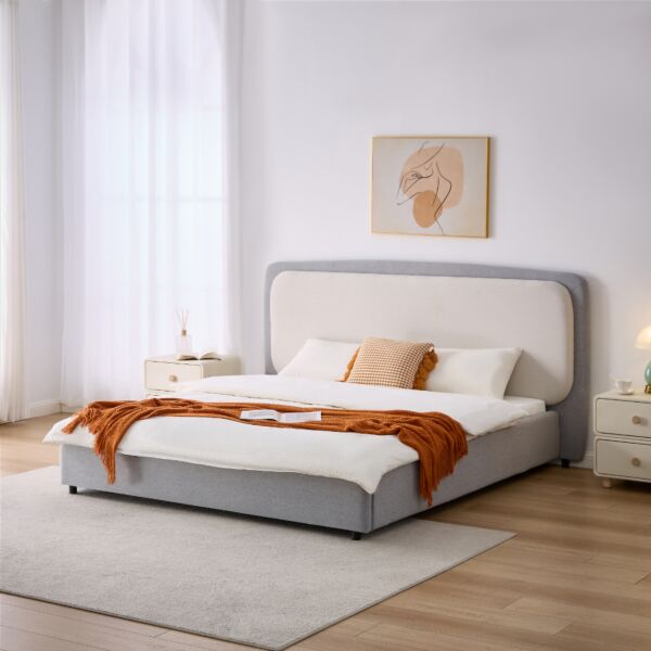 سرير سوبر كينج ريبال - رمادي وبيج