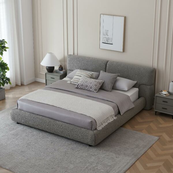 سرير كينغ بوكليه منجد 180×200 سم بوسطن - رمادي