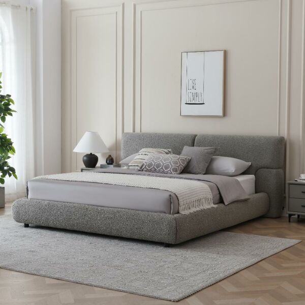 سرير كينغ بوكليه منجد 180×200 سم بوسطن - رمادي