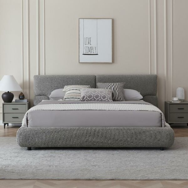 سرير كينغ بوكليه منجد 180×200 سم بوسطن - رمادي