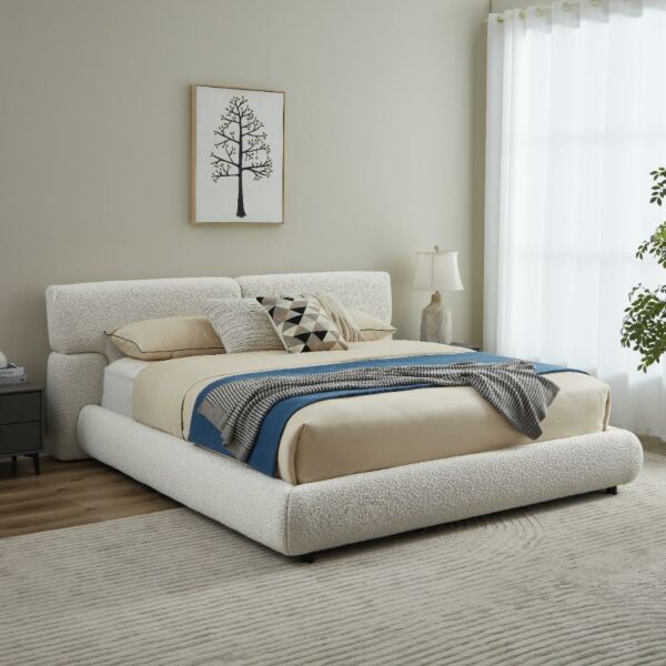 سرير كينغ بوكليه منجد 180×200 سم بوسطن - بيج فاتح