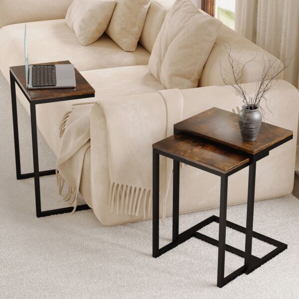 طقم طاولات جانبية متداخلة - بني