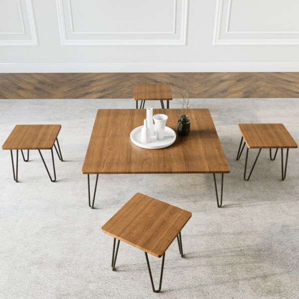 طقم طاولة قهوة 5 قطع  بيسك - بني