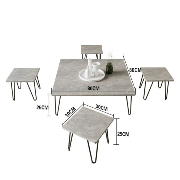 طقم طاولة قهوة 5 قطع بيسك - رمادي