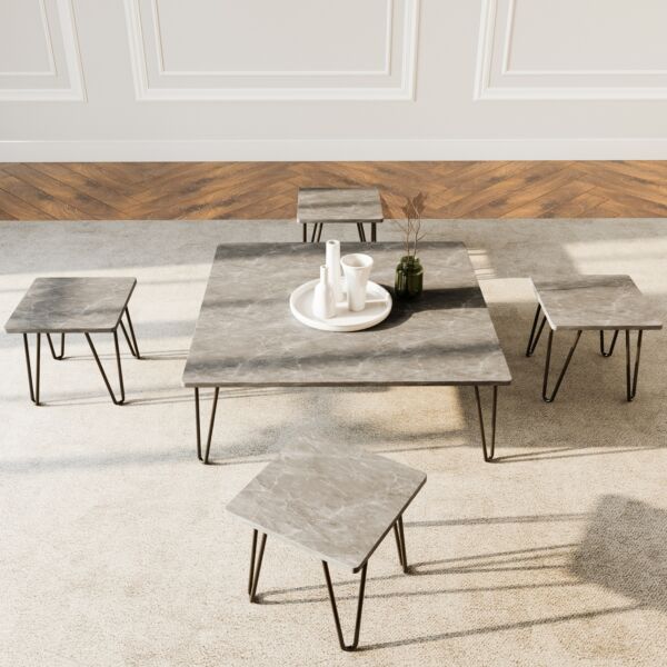 طقم طاولة قهوة 5 قطع بيسك - رمادي