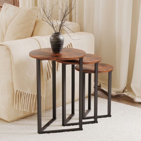 طقم طاولات جانبية قطع راللاي - بني