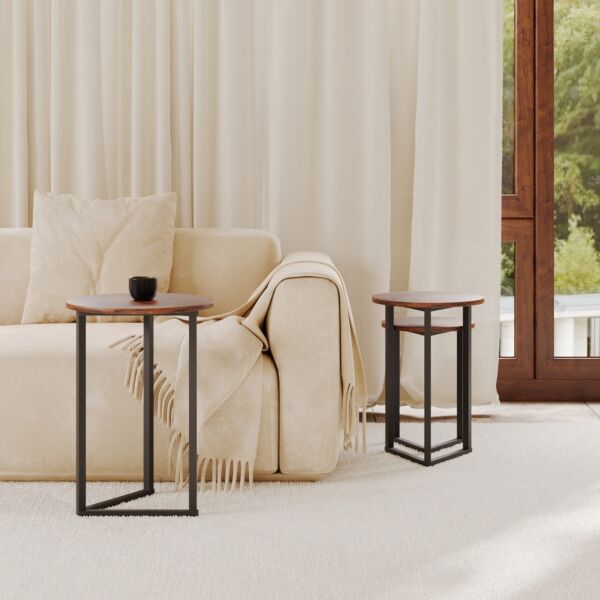 طقم طاولات جانبية قطع راللاي - بني
