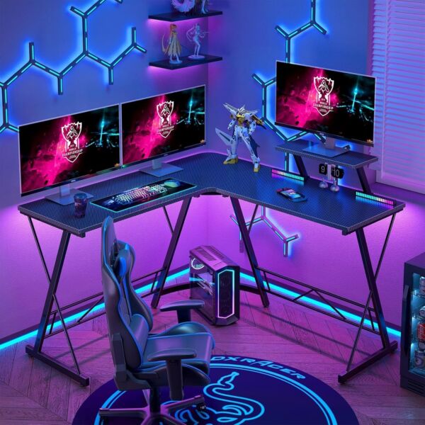 مكتب زاوية حرف L مع حامل شاشة قابل للعكس - اسود