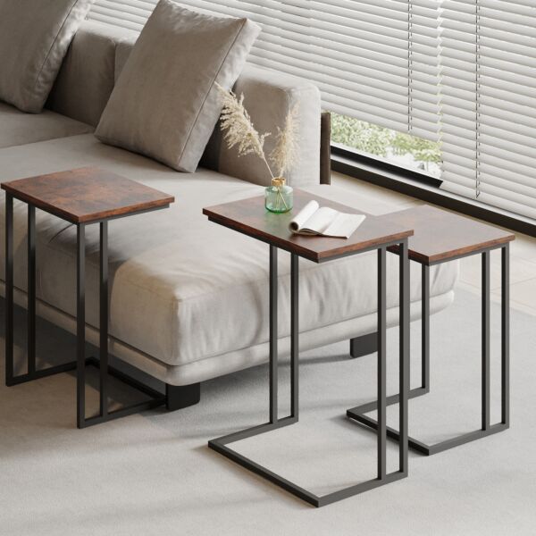 طقم طاولات جانبية 3 قطع مياس - بني