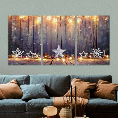 لوحة جدارية فنية بتصميم أضواء الميلاد - ثلاث قطع - مقاس 120x60 سم