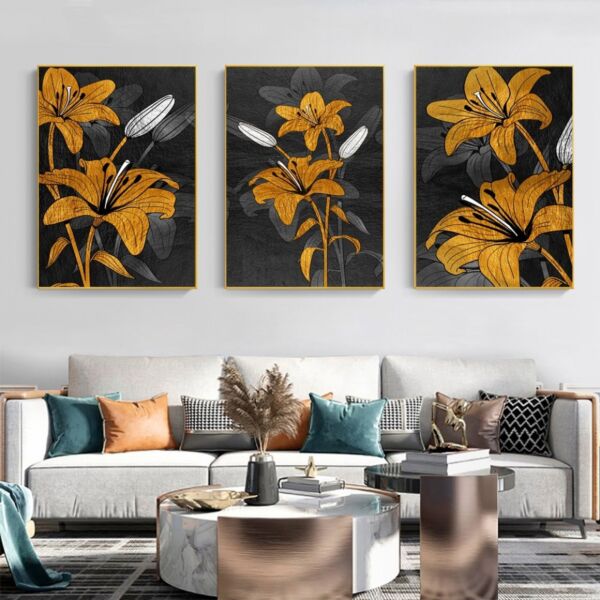 طقم 3 لوحات مودرن هيبسكوس روز