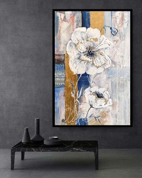 لوحة جدارية ورود بأسلوب تجريدي