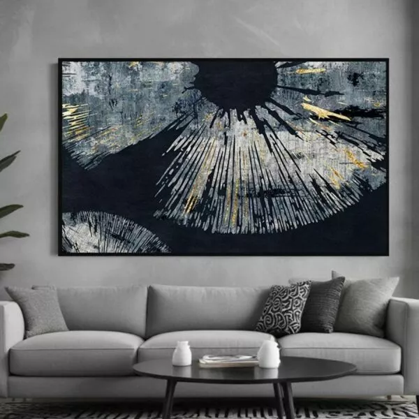 لوحة جدارية تجريدي بأشعة ذهبية وفضية 80×50 سم