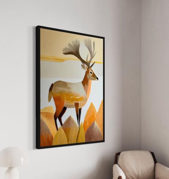 لوحة فنية جدارية لغزال في مناظر طبيعية