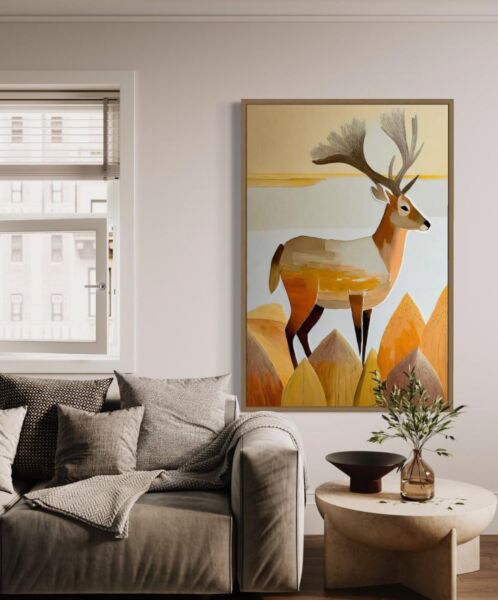 لوحة فنية جدارية لغزال في مناظر طبيعية