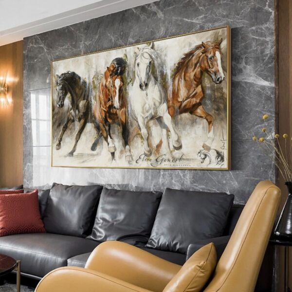 لوحة جدارية كنفاس مجموعة خيول