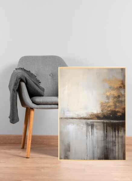 لوحة جدارية فنية تجريدية – لمسات برواز ذهبية