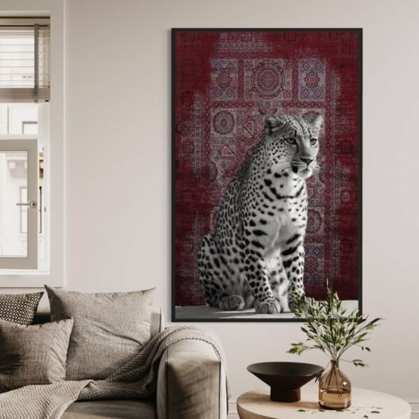 لوحة جدارية فهد برواز اسود 120x80