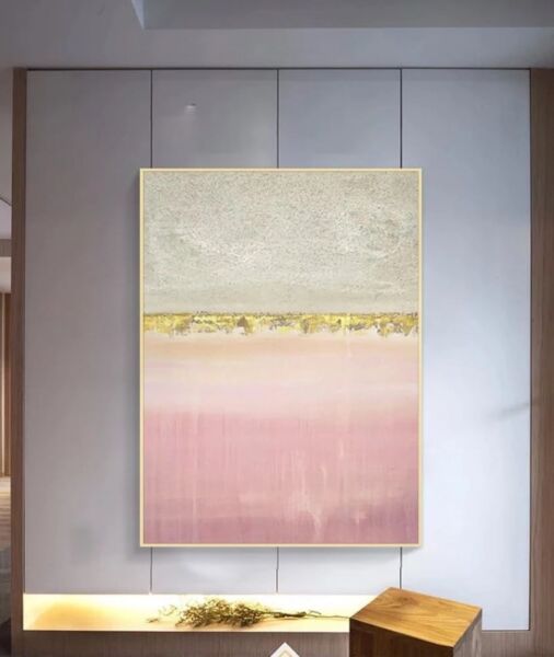 لوحة فنية تجريدية اللون الوردي - اوراق الذهب