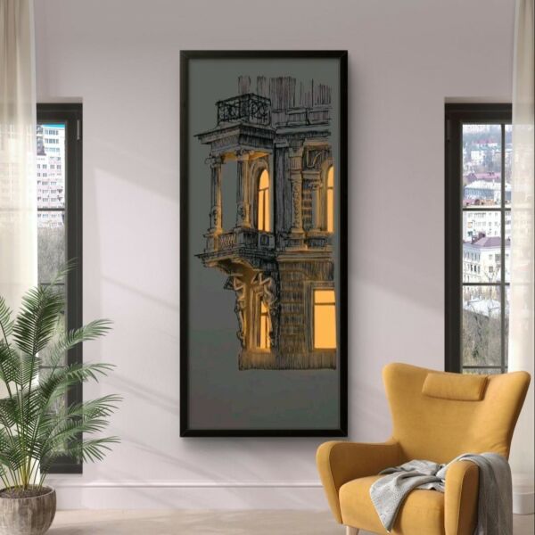 لوحة طباعة بناء أصفر بإطار كانفس 120×200سم - متعدد الالوان