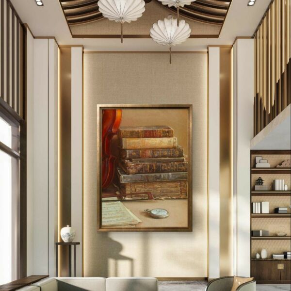 لوحة طباعة كانفس كتب كبيره بإطار 120×200سم - متعدد الالوان