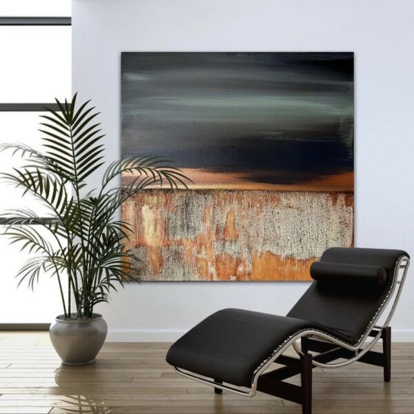 لوحة جدارية عمل يدوي عتيق 100×100 سم - اسود وبرتقالي