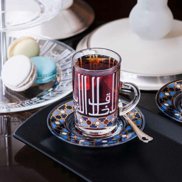 طقم بيالات شاي بيد ل6 أشخاص أصالة أزرق مذهب