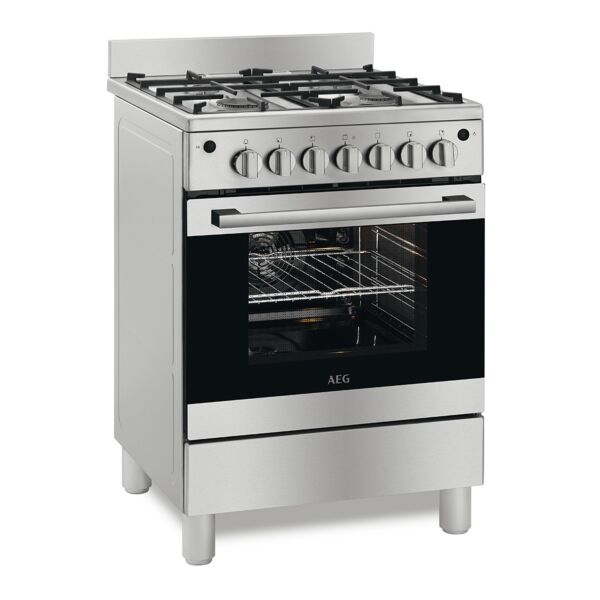 موقد غاز أيه إي جي 60 سم فري ستاند مع 4 شعلات وفرن بسعة 71 لتر - ستانلس ستيل