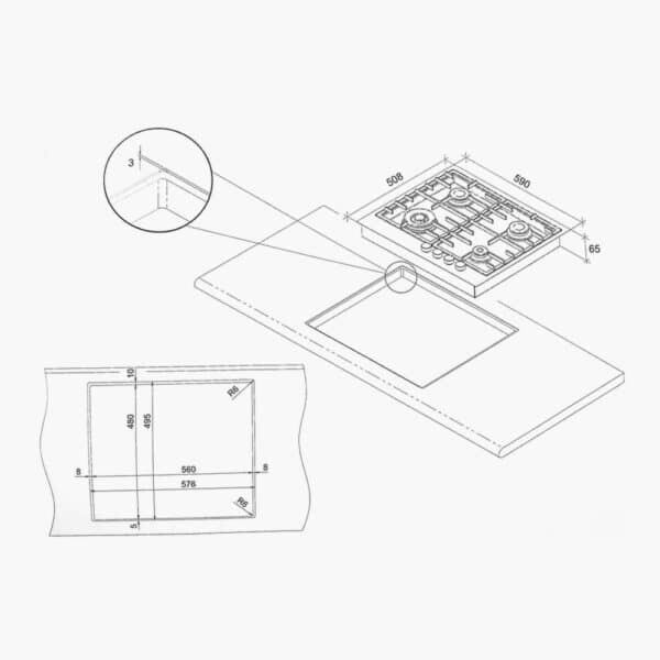سطح غاز باوماتيك مدمج بلت ان- مسطح - 4 مواقد - ستيل